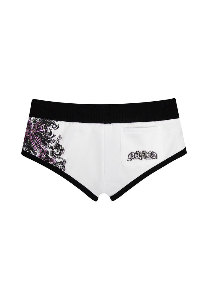 VICE RHINESTONE MICRO RACER SHORTS WHITE