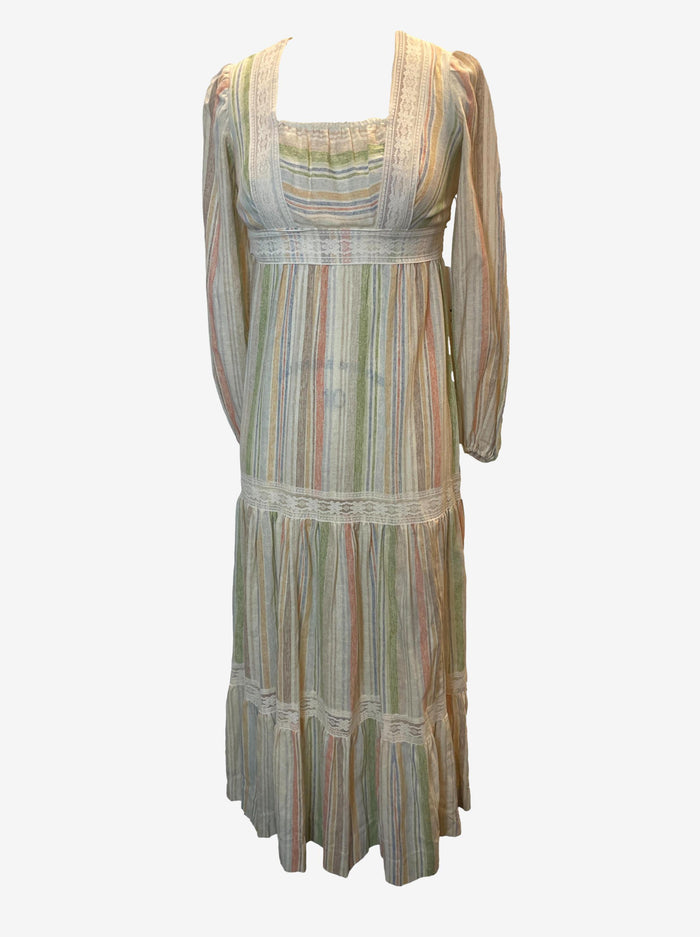 Vintage Burgndye Long Sleeve Striped Maxi Dress