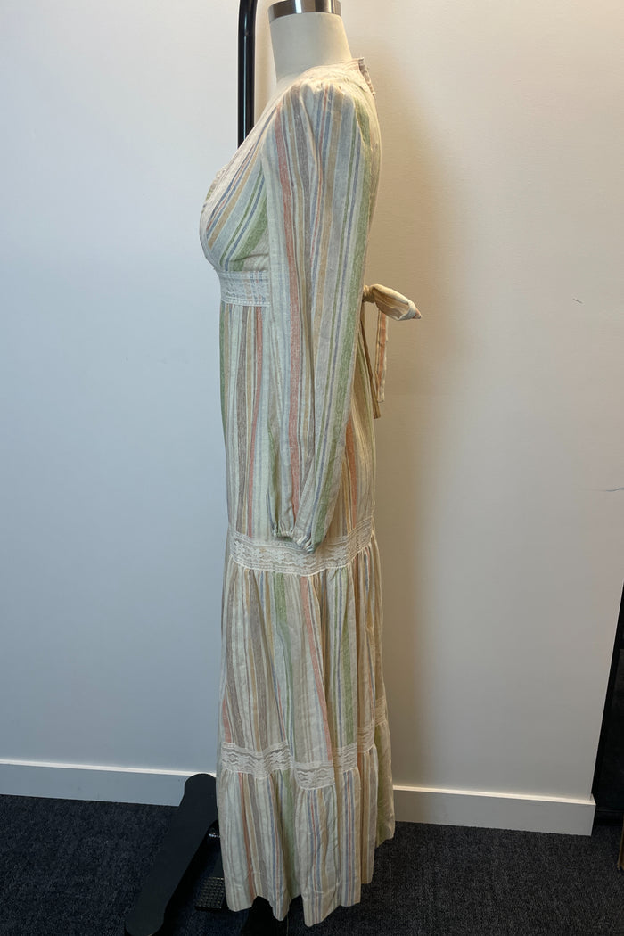 Vintage Burgndye Long Sleeve Striped Maxi Dress image 1
