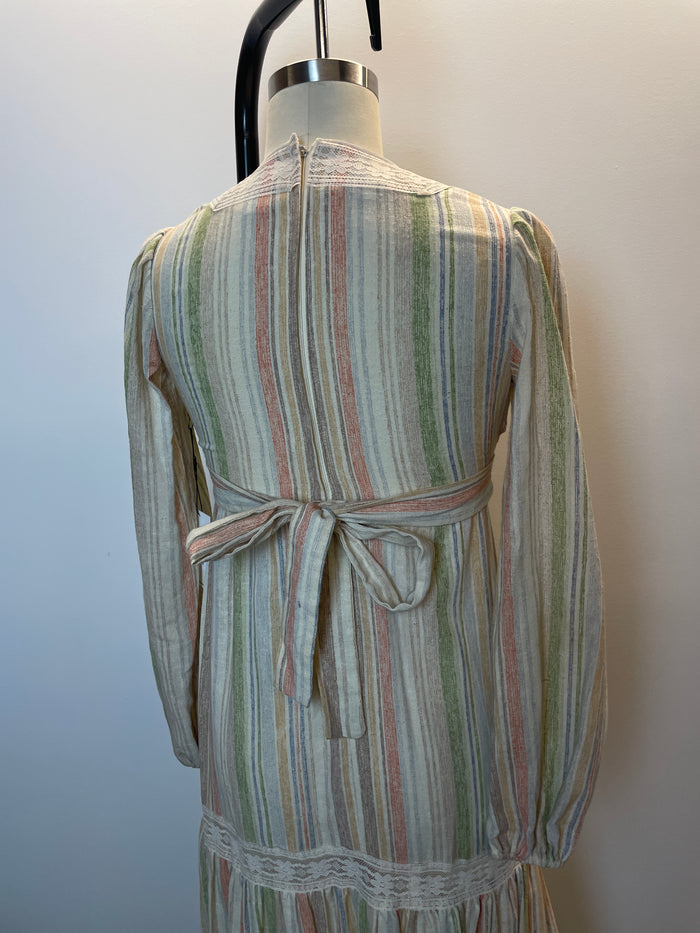 Vintage Burgndye Long Sleeve Striped Maxi Dress image 2