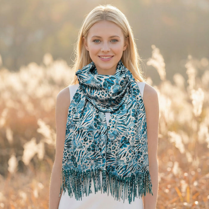 Walk On The Wild Side Pashmina Style Scarf - Teal (70x180cm) - Exclusive Design