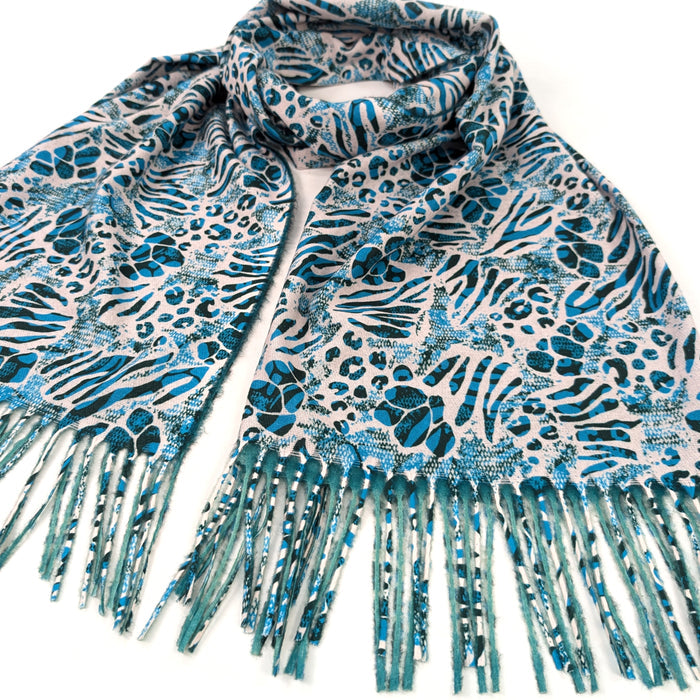 Walk On The Wild Side Pashmina Style Scarf - Teal (70x180cm) - Exclusive Design