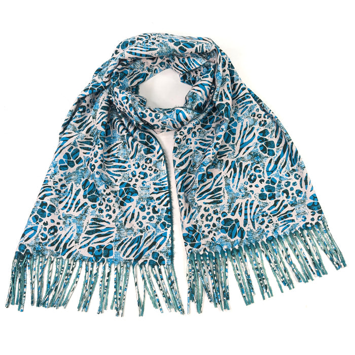 Walk On The Wild Side Pashmina Style Scarf - Teal (70x180cm) - Exclusive Design