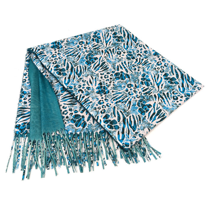Walk On The Wild Side Pashmina Style Scarf - Teal (70x180cm) - Exclusive Design