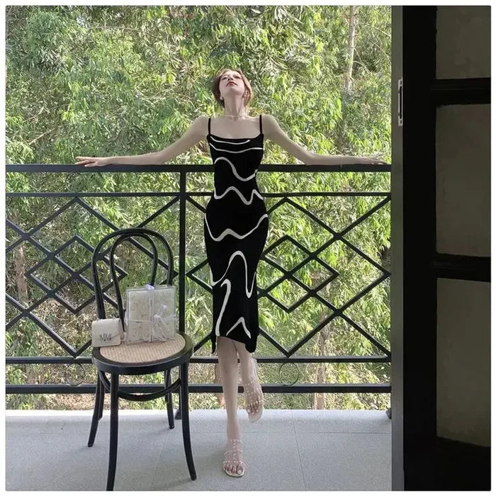 Knitted Wave Pattern Dress fashionnsio