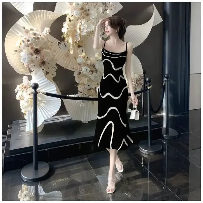 Knitted Wave Pattern Dress fashionnsio