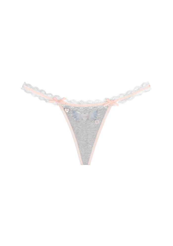 WHISPER LACE TRIM THONG GREY MARL