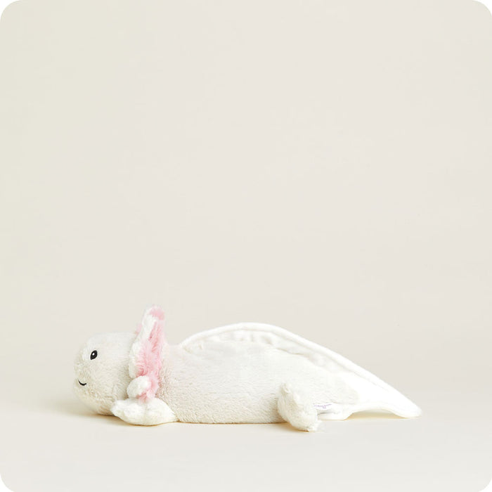 Adorable White and Pink Plush Axolotl Stuffed Animal with Heating Pad Side View