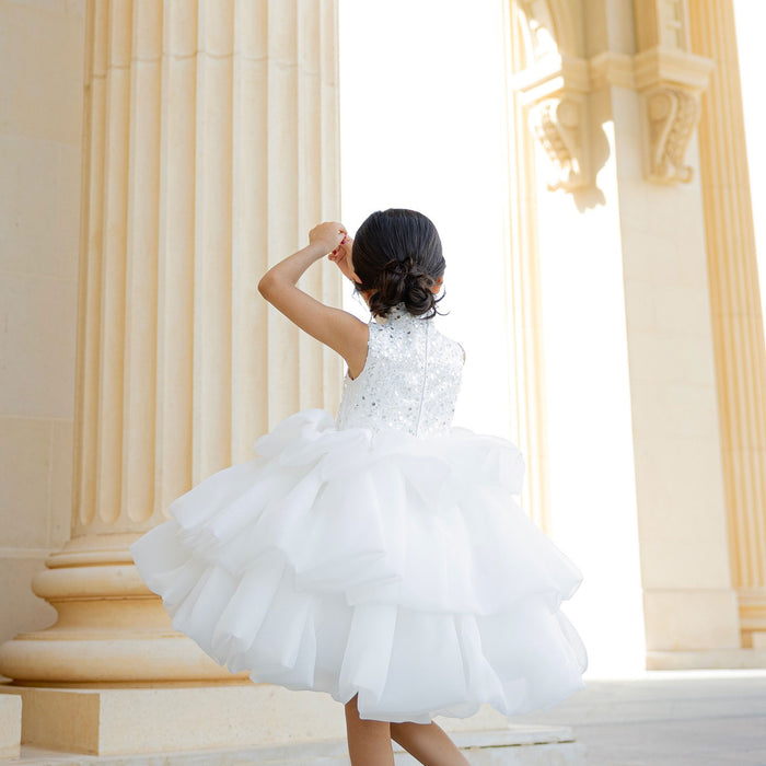 White Flower Girl Dress for Toddler Birthday Wedding Party J580