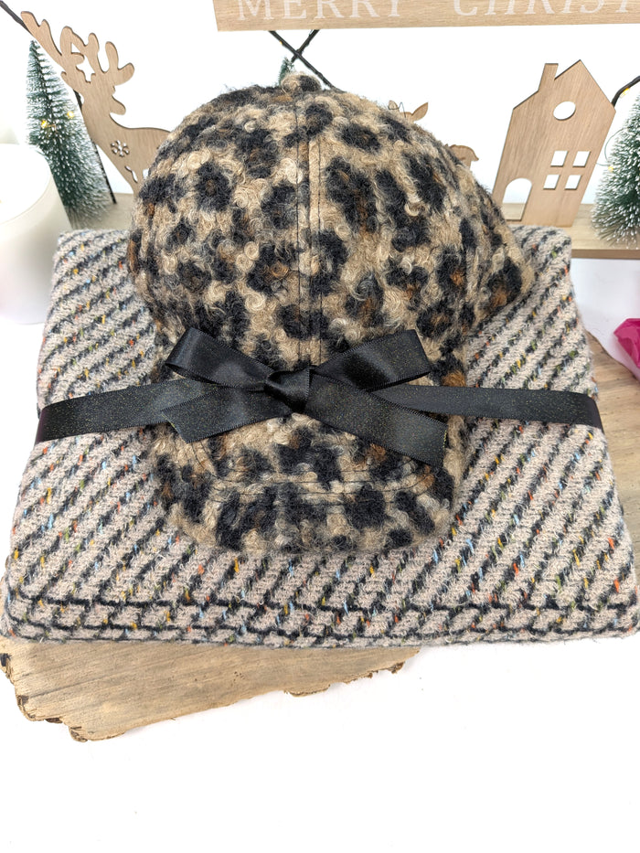 Wild Warmth Gift Set – Animal Print Cap & Chunky Tasselled Scarf