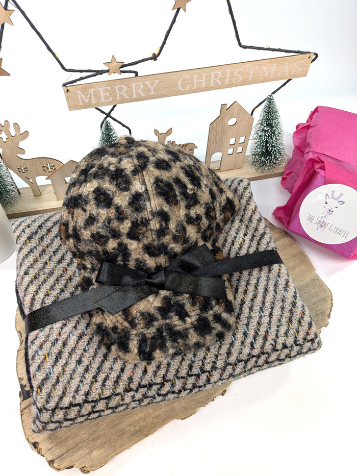Wild Warmth Gift Set – Animal Print Cap & Chunky Tasselled Scarf