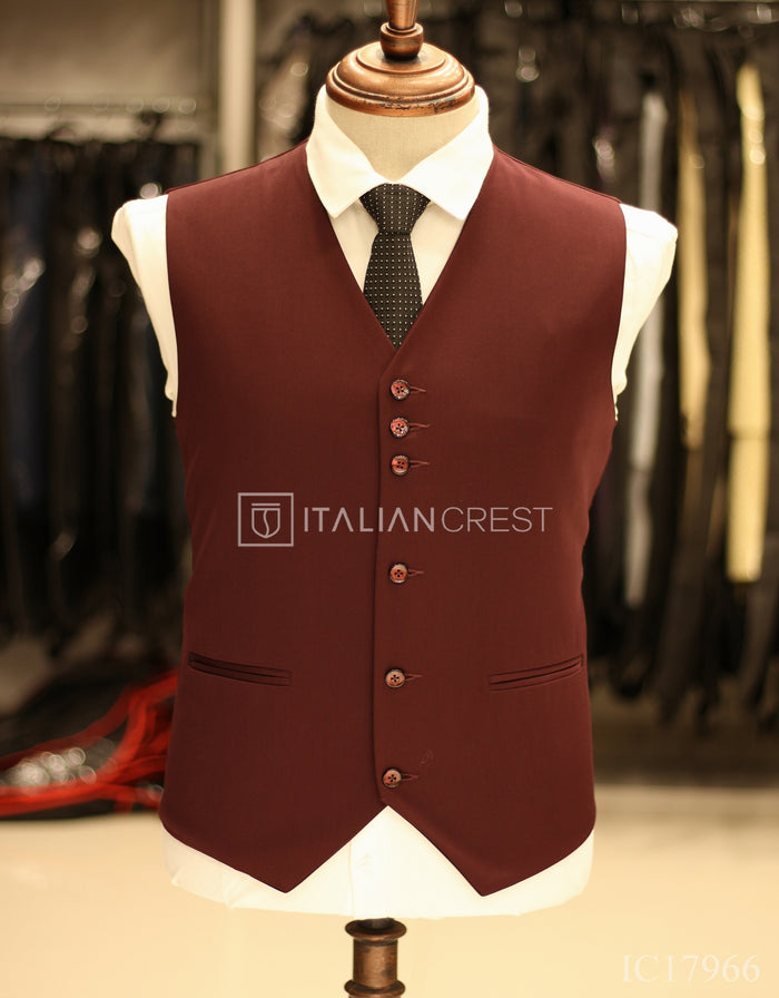 Wine 3-Piece Notch Lapel Suit