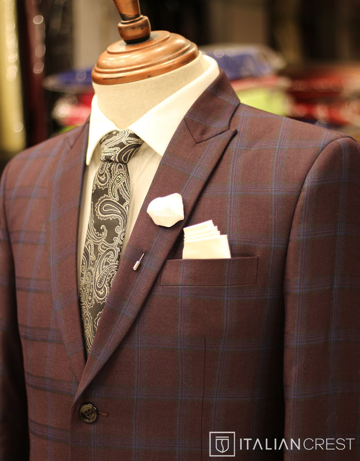 Wine Checks 3-Piece Peak Lapel Suit