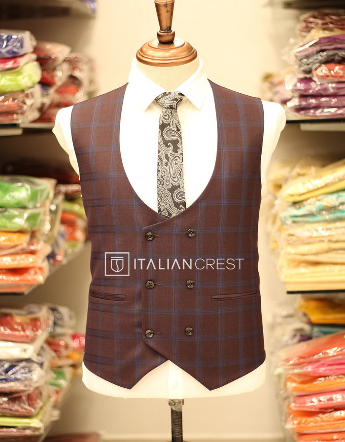 Wine Checks 3-Piece Peak Lapel Suit