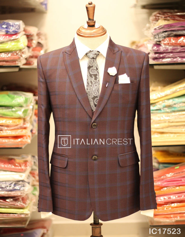 Wine Checks 3-Piece Peak Lapel Suit
