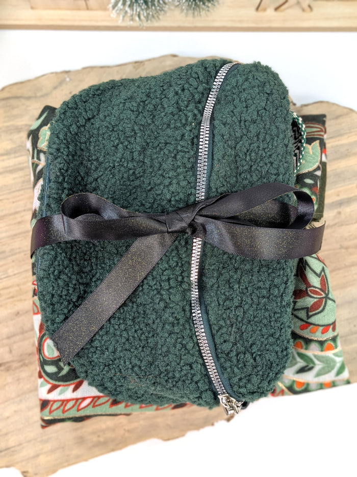 Winter Wanderer Gift Set – Green Paisley Scarf & Teddy Crossbody Bag