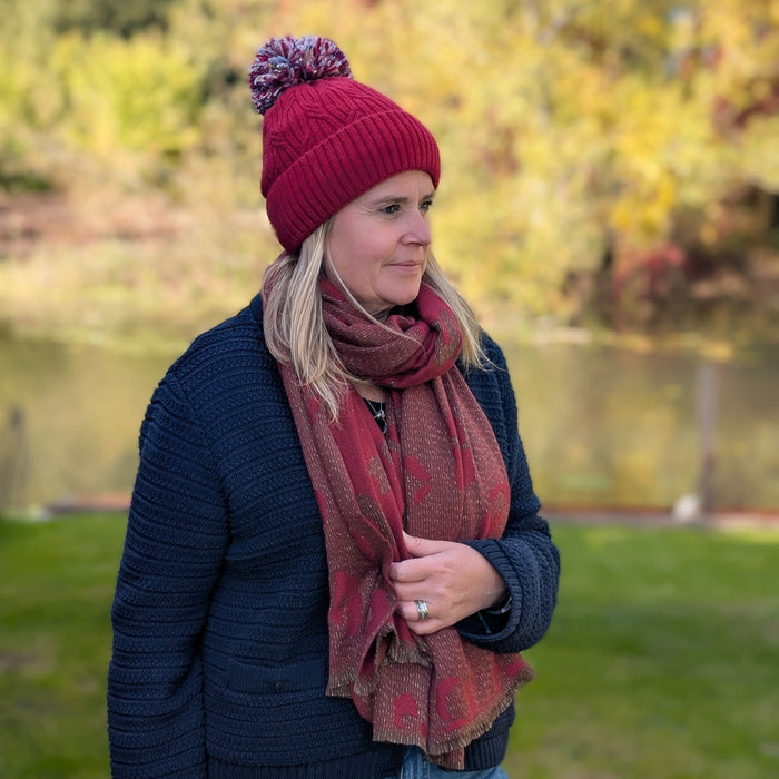 Winter Warmth Gift Set – Red Bobble Hat & Animal Print Scarf