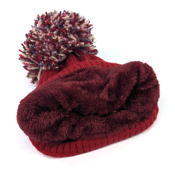 Winter Warmth Gift Set – Red Bobble Hat & Animal Print Scarf