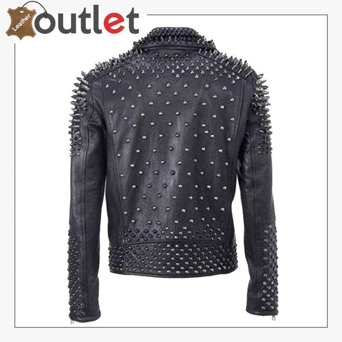 Women Studded Spike Black Leather Jacket