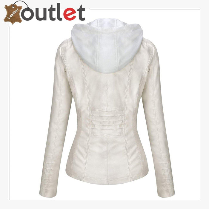 Womens Hooded Faux Leather Fashion Jacket