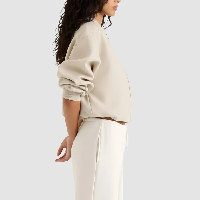 Women's Oversized Cream Sheepskin Leather Bomber Jacket