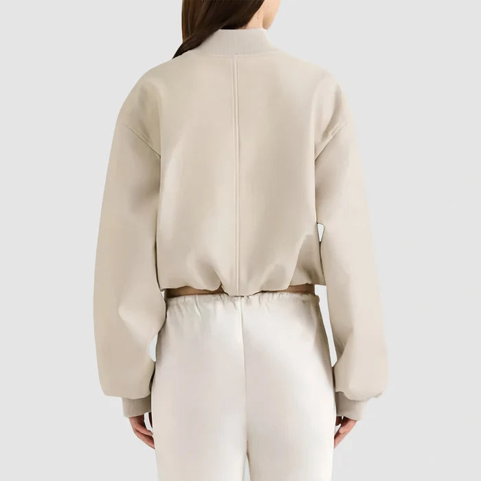 Women's Oversized Cream Sheepskin Leather Bomber Jacket