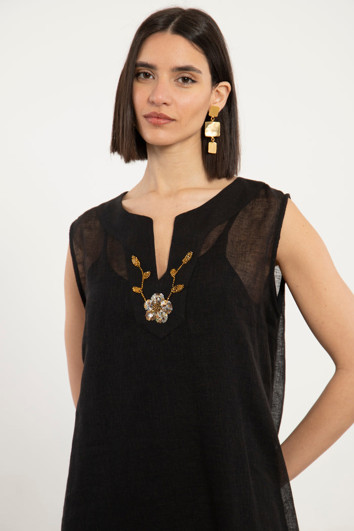Yafa Linen Embroidered Black Set