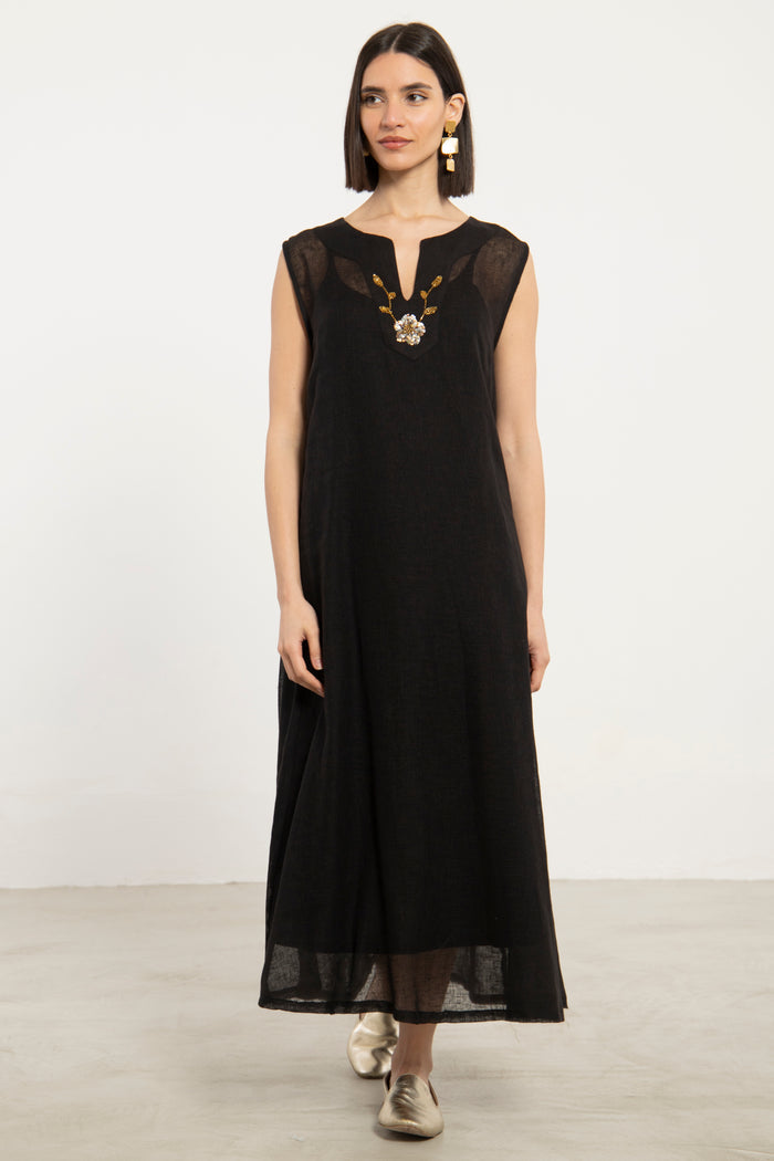 Yafa Linen Embroidered Black Set