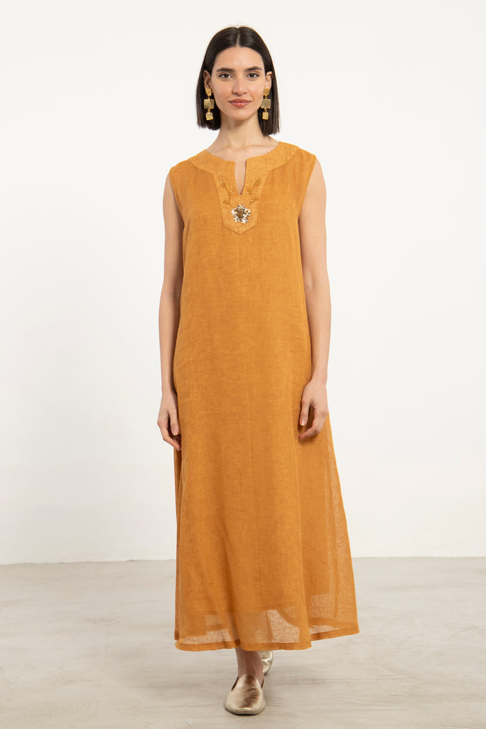 Yafa Linen Embroidered Yellow Set