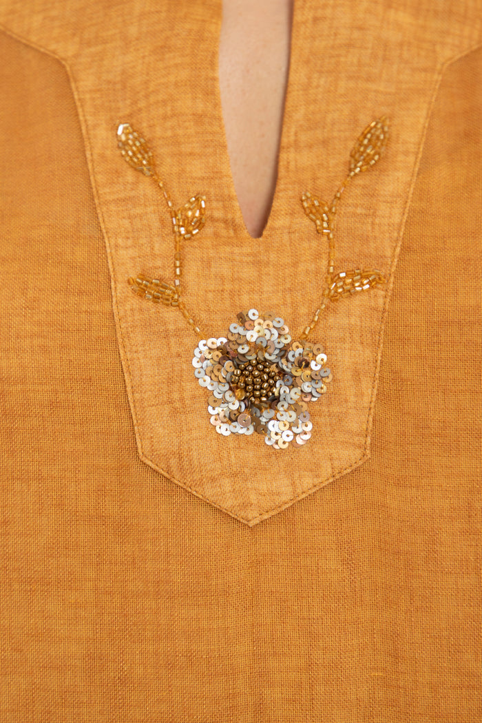 Yafa Linen Embroidered Yellow Set