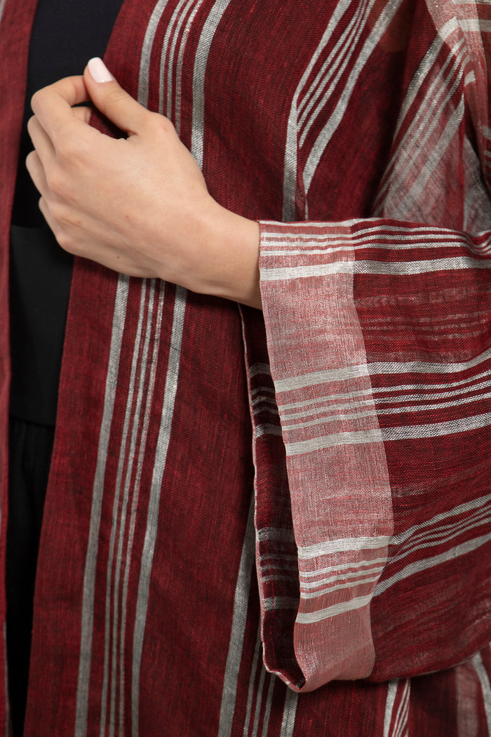 Yasma Linen Zari Burgundy Abaya