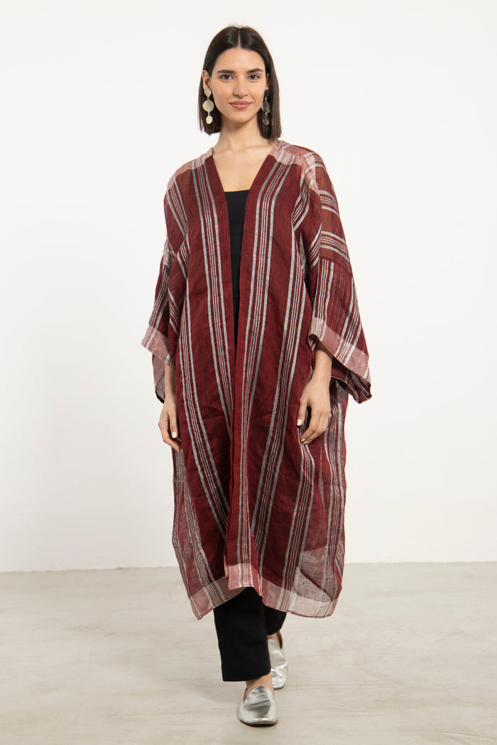 Yasma Linen Zari Burgundy Abaya