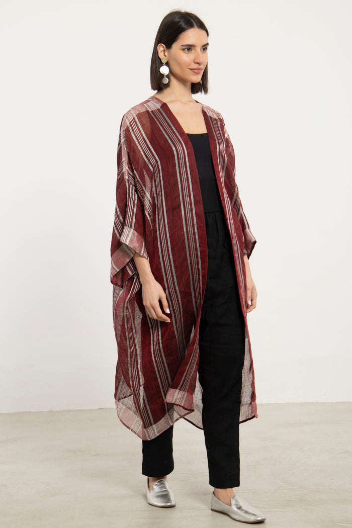 Yasma Linen Zari Burgundy Abaya