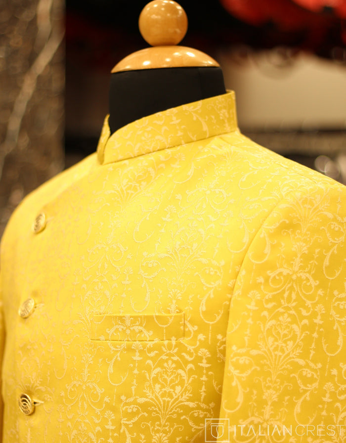 Yellow Jacquard Jodhpuri Suit