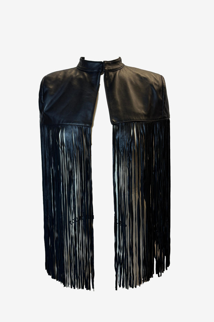 ZARA Black Leather Fringe Shawl image 0
