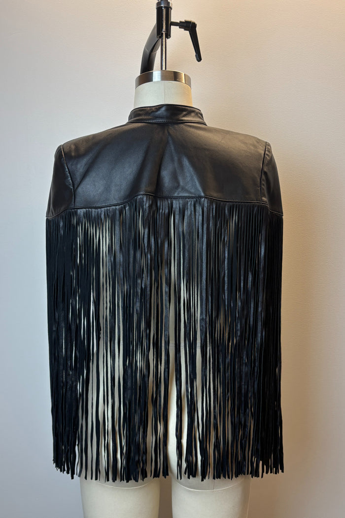 ZARA Black Leather Fringe Shawl image 1