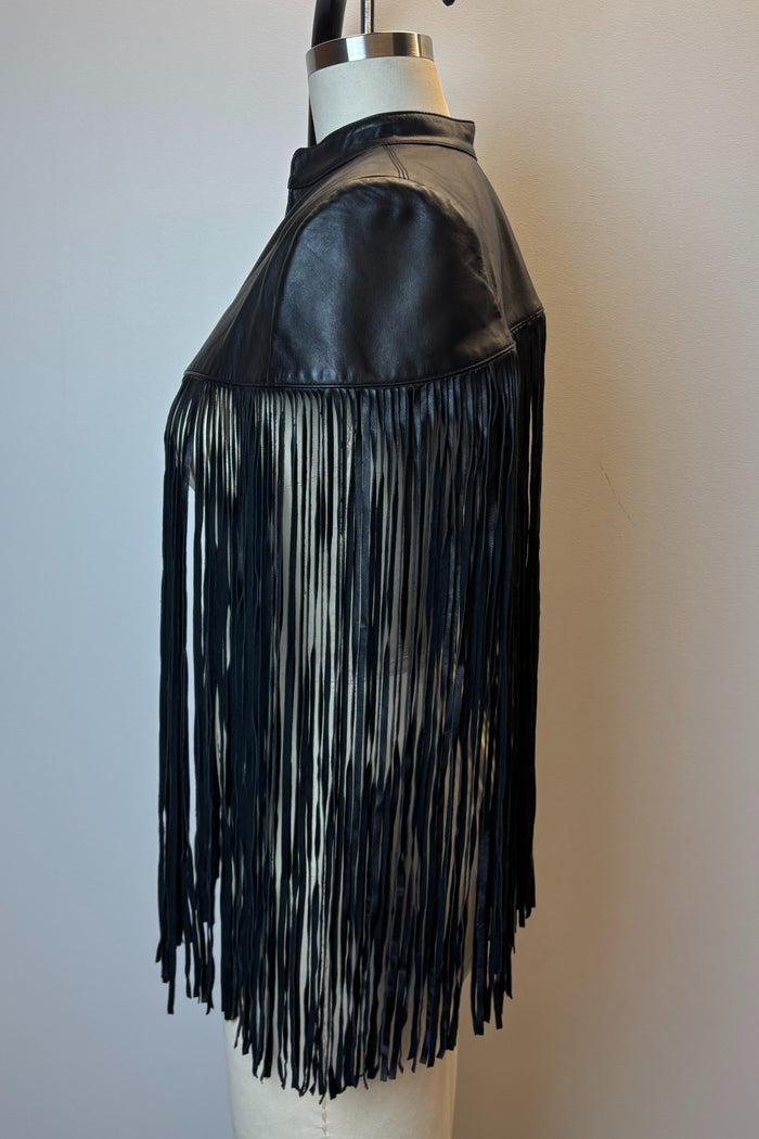 ZARA Black Leather Fringe Shawl image 2
