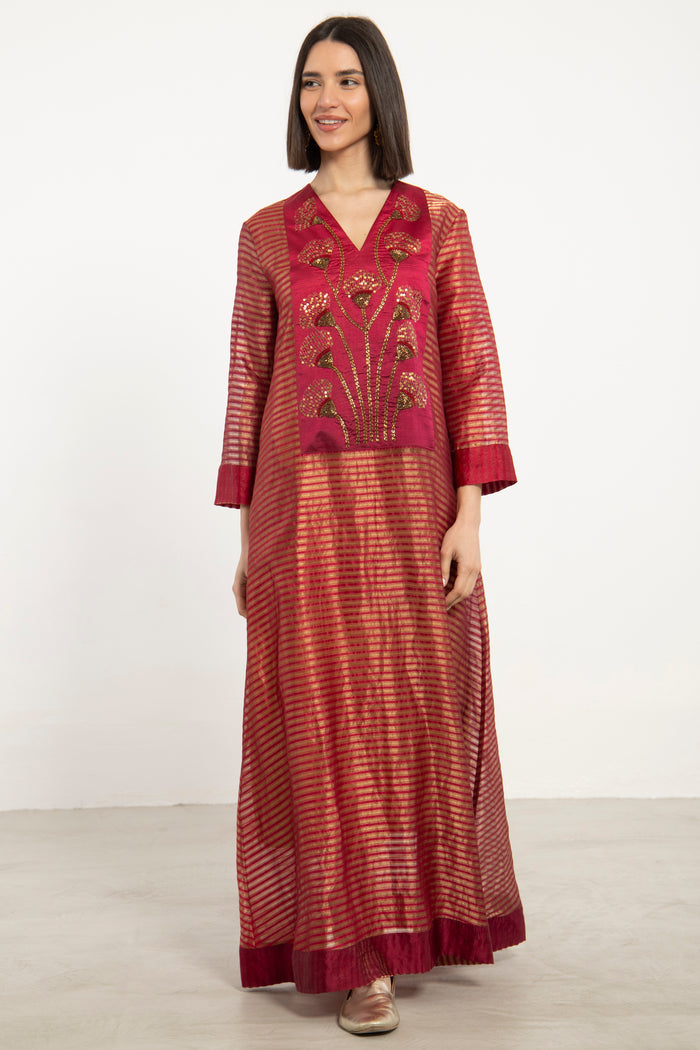Zein Silk Embroidered Red Dress
