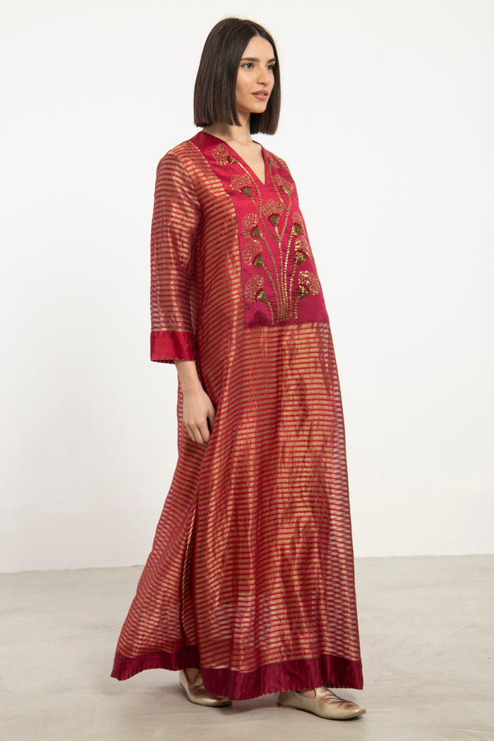 Zein Silk Embroidered Red Dress