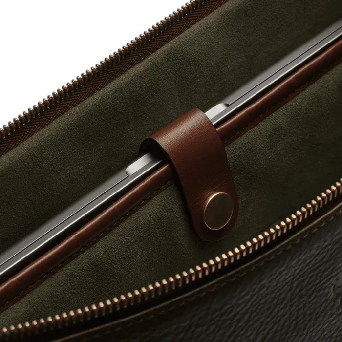 Leather laptop folio with RFID pocket and zip closure