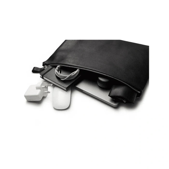 Black zippered leather laptop folio for 16-inch laptop